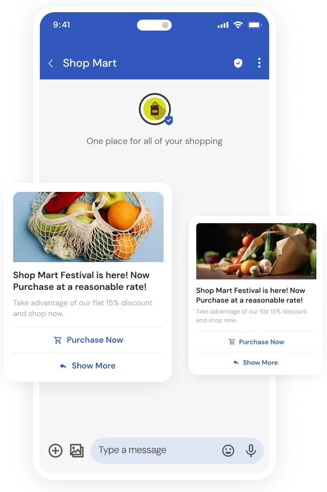 RCS rich media card carousel from a verified sender in Google Messages