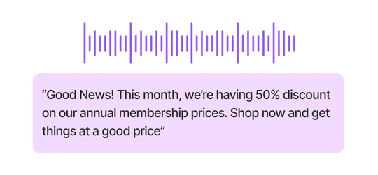 Voice message waveform with a discount offer